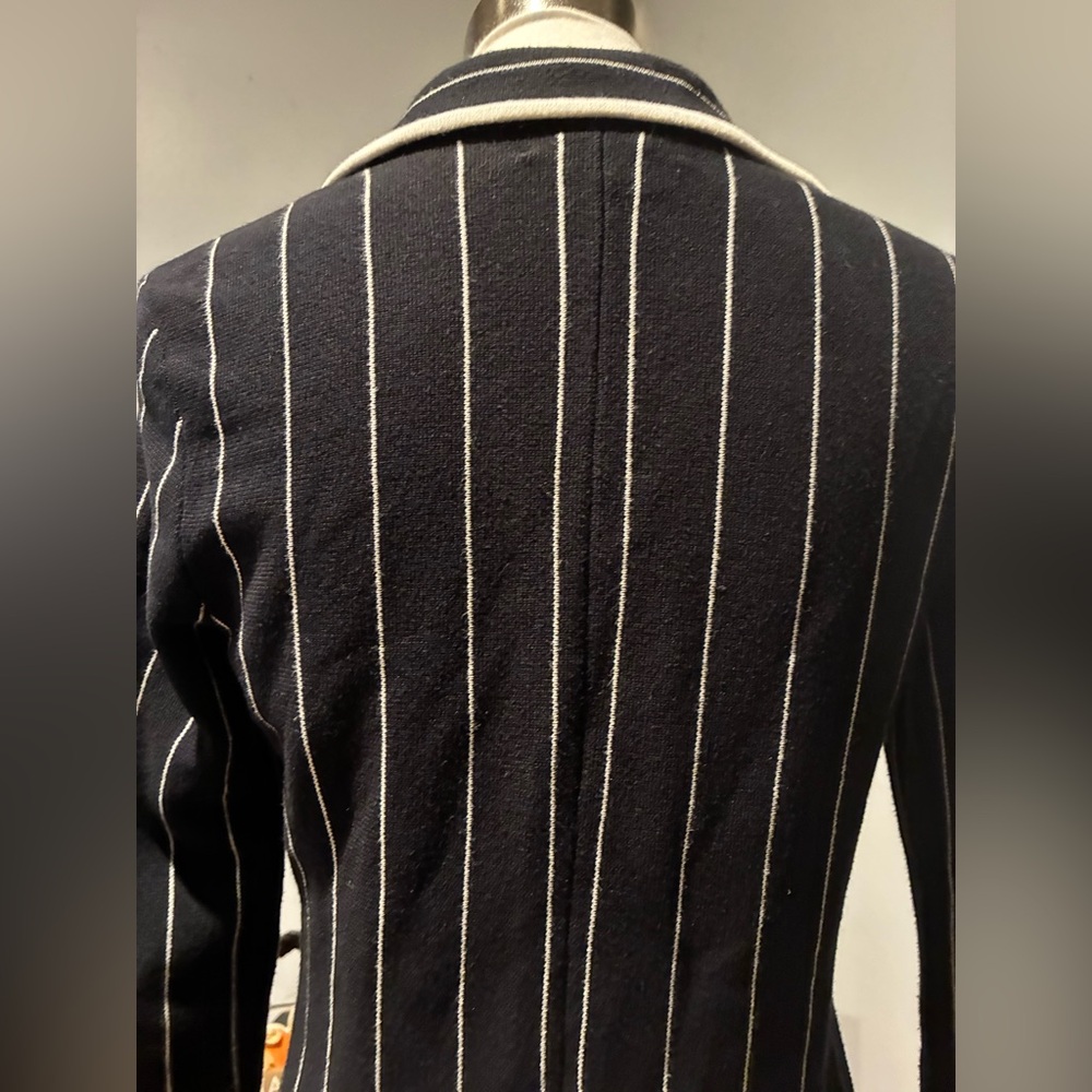 Vintage Lauren by Ralph Lauren Black & White Striped Knit Cotton Blazer Size P/S - Picture 5 of 13